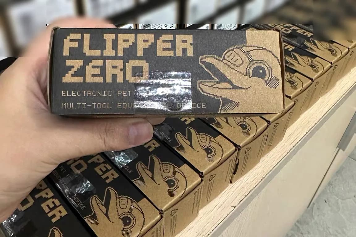 กล่อง Flipper Zero เรียงเป็นแถวที่โกดังซัพพลายเออร์